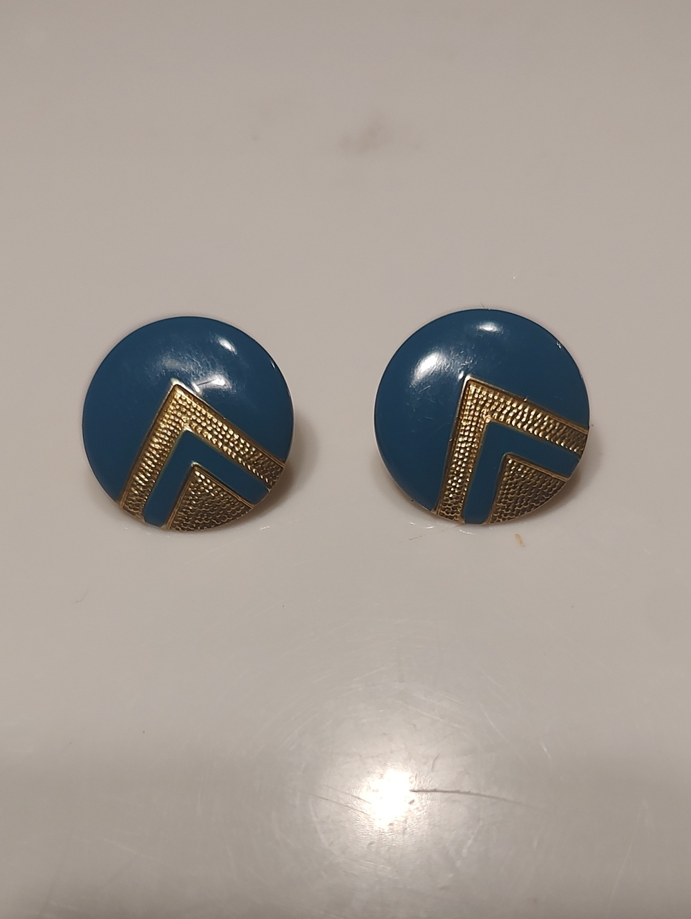 Vintage Teal Enamel & Gold Tone Lightweight Studs, Chevrons